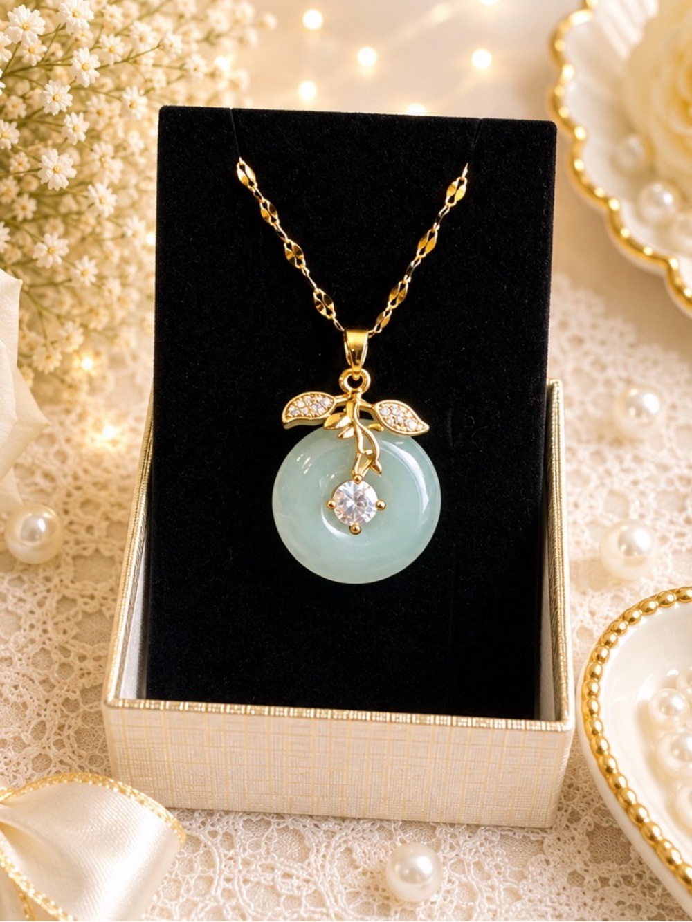 Gold-Plated Aqua Blue Pendant Necklace with Crystal Accent
